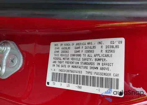 2009 Honda Accord 2.4 Ex-L from USA, damaged, VIN 1HGCS12879A014163